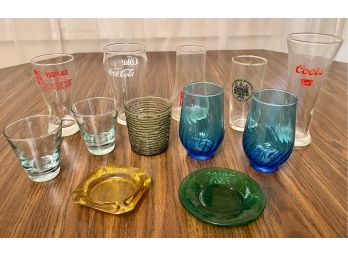 Assorted Advertising Glassware Lot Including Seven Up, Coca-cola, Coors, Pizza Hut, And More