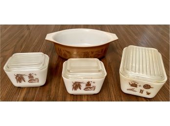 (3) Lidded Pyrex Refrigerator Dishes With A Casserole - Early American Pattern