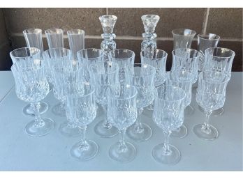 Collection Of Cut Crystal Glasses And Candle Holders