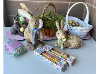Lot Of Easter Decor Including, Candles, Baskets, Chargers, And More