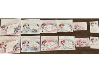 (2) Full Sets Of Darling Vintage Stacking Cards (1) Get Well & (1) Happy Birthday Each 5 Envelopes & One Card