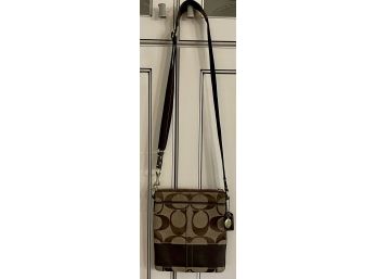Authentic Coach Brown Pattern Material Cross Body Bag Purse