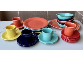 Collection Of HLC Fiestaware Bowls, Plates, Platters, And Cups