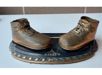 Vintage Bronze Baby Shoes On Base By White Metal Products Chicago