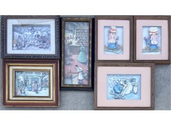 (6) Assorted 3 Dimensional Decoupage Paper Wall Art In Frames
