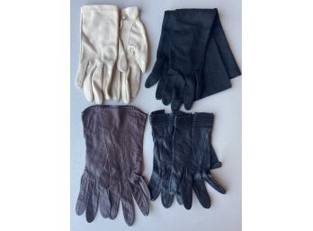(4) Pairs Of Vintage/antique Leather And Material Woman's Gloves