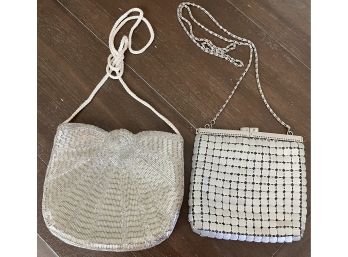 (2) Evening Bags (1) Seed Bead Le Club Cord Shoulder Strap & (1) Square Metal Dress Evening Bag Metal Strap