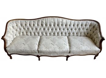 Hickory Tavern Furniture Company Barker Brothers Upholstered Tufted Antique Wood Framed Couch