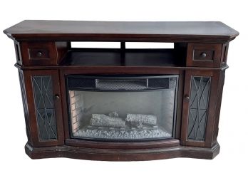 Twin Star International Dark Wood Media Console With Built In Electric Fire Place With Remote