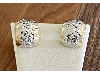 14K Gold Italy Post Earrings White Gold & Yellow Gold Weigh 2.3 Grams