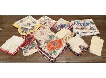 Vintage Floral Handkerchiefs Including A Florida Souvenir Hanky