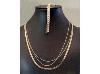 Gold Tone & Silver Tone Chain Necklaces, Pendant And Bracelet