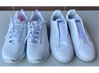 (2) Woman's Size 7.5 Sketchers And Adidas Memory Foam And Ortholite Shoes