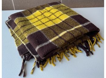 Yellow And Brown Vintage Wool Fringe Throw Blanket