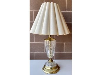 Underwriter Lab Cut Crystal And Brass Lamp With Pleated Silk Shade (part 1 Of 2)