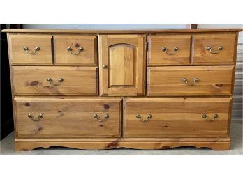 Vintage Solid Pine Six Drawer Dresser With Front Cabinet