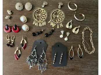 Assorted Post Earrings Monet, Rhinestones, 12K GF Bracelet, Enamel Red & Black Earrings And More