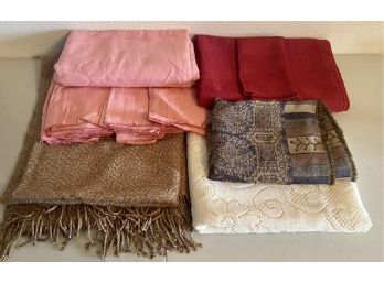 Collection Of Assorted Linens, Towels, & Fabric Including Alpandina Alpaca Super Fine Fringe Blanket