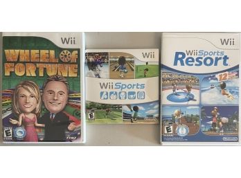 (3) Nintendo Wii Games Including Wheel Of Fortune, Wii Sports, & Wii Sports Resort