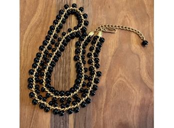 Vintage Napier Black Bead And Gold Chain Choker Necklace