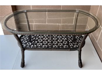 Faux Wicker Glass Top Outdoor Coffee Table