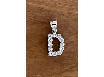 Small Sterling Silver 925 Faux Diamond Letter D Pendant Weighs 1.3 Grams