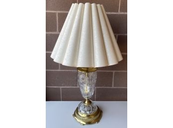 Underwriter Lab Cut Crystal And Brass Lamp With Pleated Silk Shade (Part 2 Of 2)
