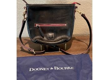 Authentic Dooney & Bourke Black Cross Body Leather Red Trim In Original Bag