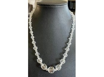 Beautiful Antique Art Deco Faceted Real Rock Crystal Graduated Quartz Bead Necklace