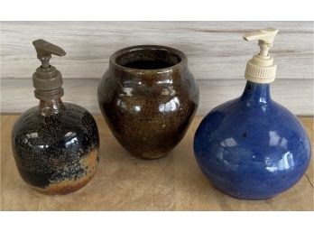 Handmade Pottery Diane Kofford Lotion Or Soap Dispensers And One Small Vase