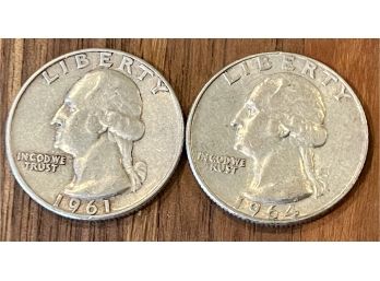 (2) Washington Silver Quarters 1961 & 1964