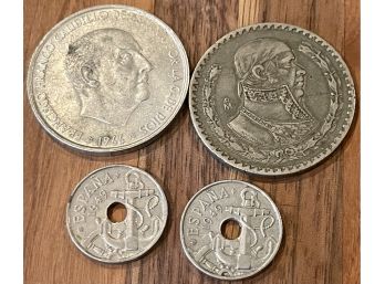 1966 Spain 100 PTAS Pesetas Coin Silver, (2) Espana 1949 Coins And A 1958 Un Peso Coin