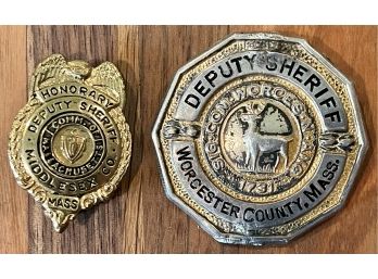 Vintage Honorary Deputy Sheriff Badge Middlesex Co & Deputy Sheriff Badge Worcester County, Mass