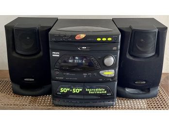 Philips Magnavox 3 Cd Changer With 2 Speakers