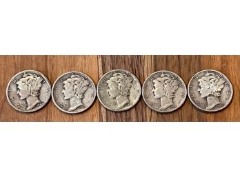 (5) Mercury Dimes, 1940, 1943 (3) 1944 US Coins