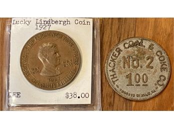 1927 Lindbergh Lucky Coin & A Thacker Coal & Coke Co. No 2 $1.00 Coin