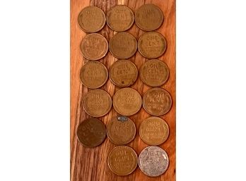 Assorted Wheat Back Pennies 1929-S - 1950's One Steel Zinc Penny 1943D Some Have More Wear Than Others