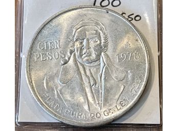 1978 Mexico Cien 100 Pesos Silver Morelos Estados Unidos Mexicanos Coin