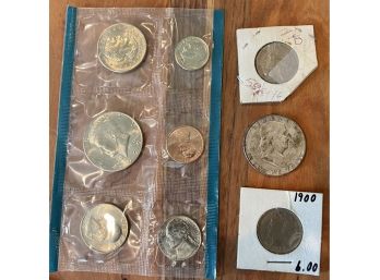 1900 V Liberty Nickel, 1940 Nickel, 1951 Franklin Silver Half Dollar And Uncirculated 1979 Coin Set