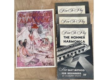1950 The Herbalist Almanac Paper Back Book And (3) How To Play The Harmonica By M. Homer