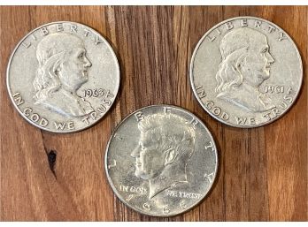 (3) Silver Coins, 1966 Kennedy Silver Half Dollar, 1961 & 1963 Franklin Silver Half Dollars