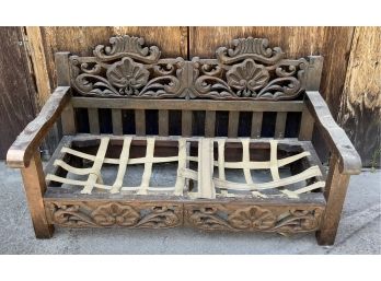 Hand Carved Solid Dark Wood Love Seat