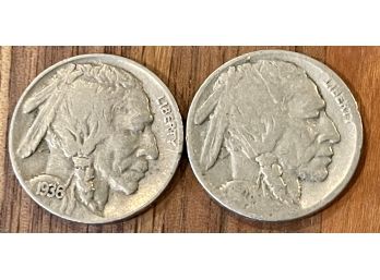 (2) Buffalo Head 1928 And 1936 Nickels