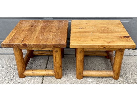 Two Small Solid Pine Log Tables