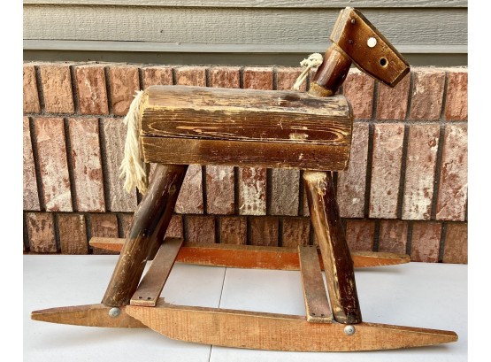 Antique Hand Made Small Wood Rocking Horse (as Is )