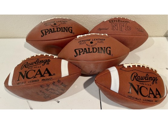 (5) Vintage Footballs Including Wilson, Spalding, And Roulings (2) Are Signed