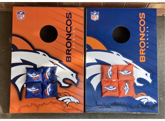 Veneer Denver Broncos Cornhole Set With (8) Bags And Original Box - As Is
