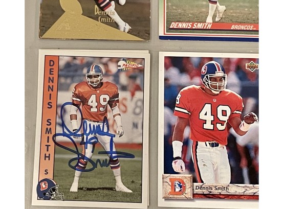 (4) Sheets Of Bronco Football Cards Including Signed Dennis Smith