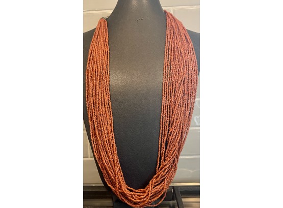 Vintage Gorgeous Coral Bead Multi Strand Necklace Measures 30'