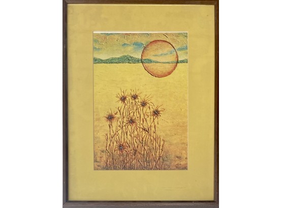 Colorful Desert Landscape Print In Wooden Frame
